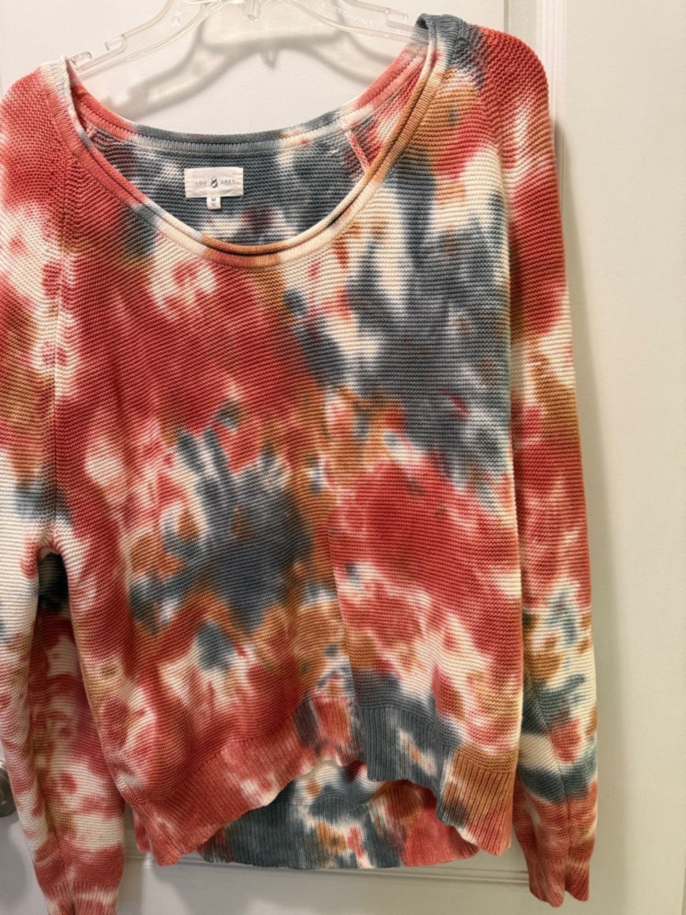 Lou & Grey Tie-Dye Waffle Knit Pullover - Coral, Blue, Cream, Tan